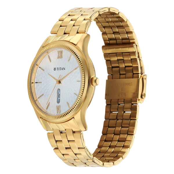 Titan Karishma Silver White Dial Gold Stainless Steel Strap Analog Watch for Men - Image 3