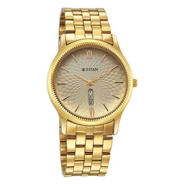 Titan Karishma Golden Dial Stainless Steel Strap Analog Watch For Men - Image 2