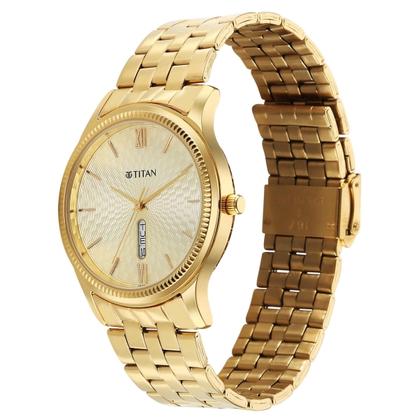 Titan Karishma Golden Dial Stainless Steel Strap Analog Watch For Men - Image 3