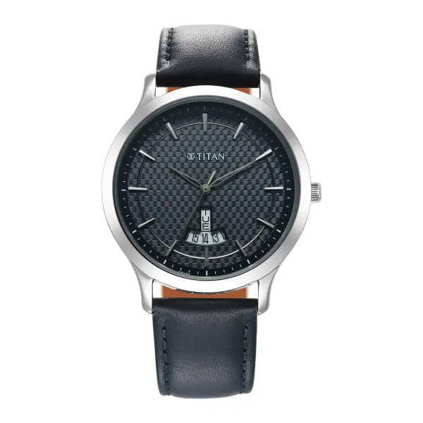Titan Karishma Quartz Analog Blue Dial Leather Strap Watch for Men - Image 2