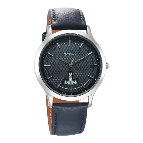 Titan Karishma Quartz Analog Blue Dial Leather Strap Watch for Men - Image 3