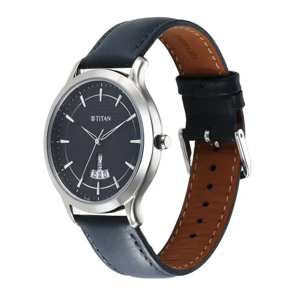 Titan Karishma Quartz Analog Blue Dial Leather Strap Watch for Men - Image 4