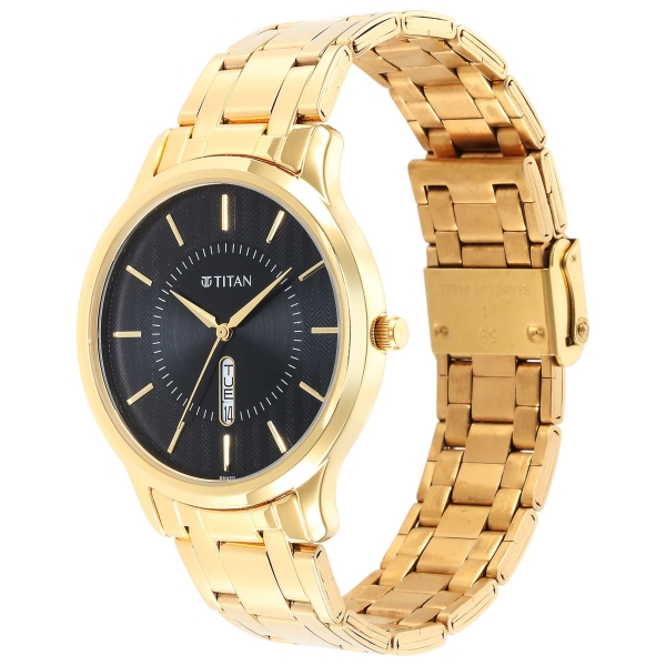 Titan Quartz Analog Black Dial Stainless Steel Strap Watch for Men - Image 3