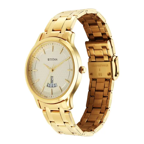 Titan Karishma Quartz Analog Champagne Dial Stainless Steel Strap Watch for Men - Image 4