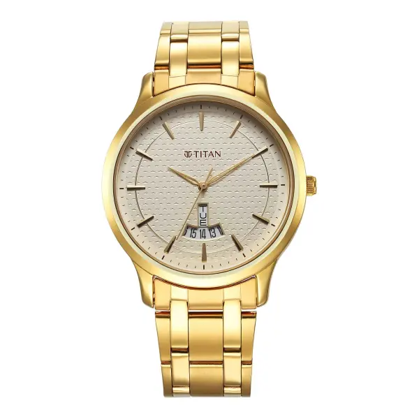 Titan Karishma Quartz Analog Champagne Dial Stainless Steel Strap Watch for Men - Image 2