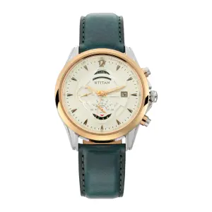 Titan Maritime White Dial Leather Strap Chronograph Watch for Men