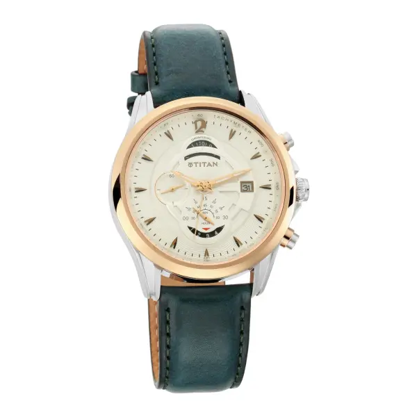 Titan Maritime White Dial Leather Strap Chronograph Watch for Men - Image 2