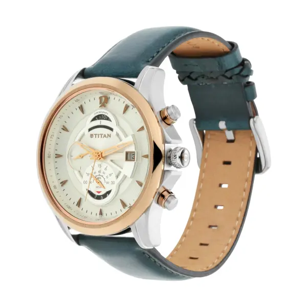 Titan Maritime White Dial Leather Strap Chronograph Watch for Men - Image 3