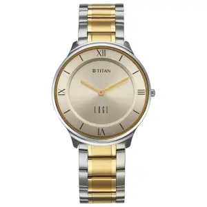 Titan Champagne Dial Two Toned Stainless Steel Strap Analog Watch for Men