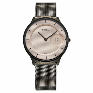 Titan Edge Murals Quartz Analog Pink Dial Grey Stainless Steel Strap Watch For Men