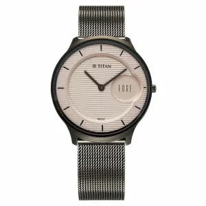 Titan Edge Murals Quartz Analog Pink Dial Grey Stainless Steel Strap Watch For Men