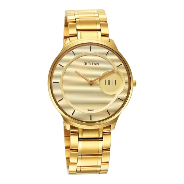 Edge Metal Yellow Dial Stainless Steel Strap Watch for Men - Image 2
