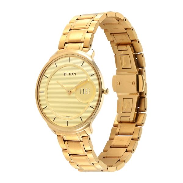 Edge Metal Yellow Dial Stainless Steel Strap Watch for Men - Image 3