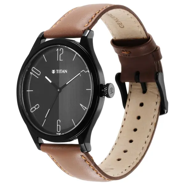 Titan Quartz Analog Black Dial Leather Strap Watch for Men - Image 2