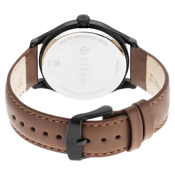 Titan Quartz Analog Black Dial Leather Strap Watch for Men - Image 4