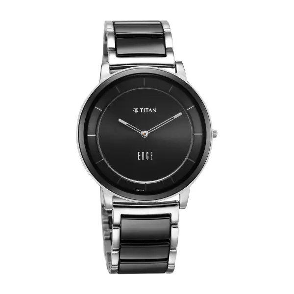Titan Edge Fusion Quartz Analog Black Dial Two Toned Steel & Ceramic Strap Watch for Men - Image 3