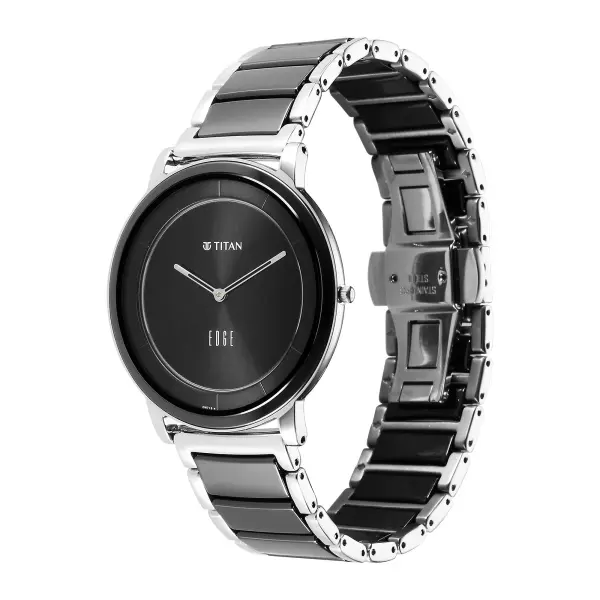 Titan Edge Fusion Quartz Analog Black Dial Two Toned Steel & Ceramic Strap Watch for Men - Image 4