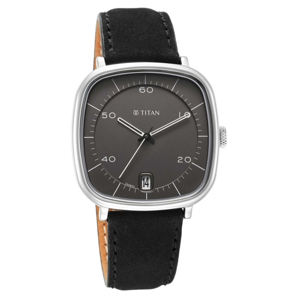 Titan Neo Curve Quartz Analog Anthracite Dial Black Leather Strap Watch for Men - Image 2