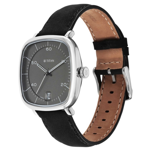 Titan Neo Curve Quartz Analog Anthracite Dial Black Leather Strap Watch for Men - Image 3