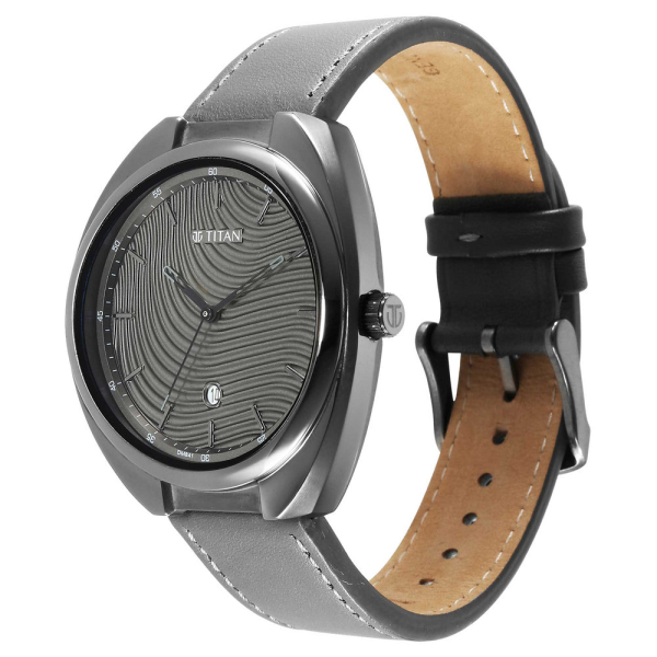 Titan Quartz Analog Anthracite Dial Leather Strap Watch for Men - Image 4