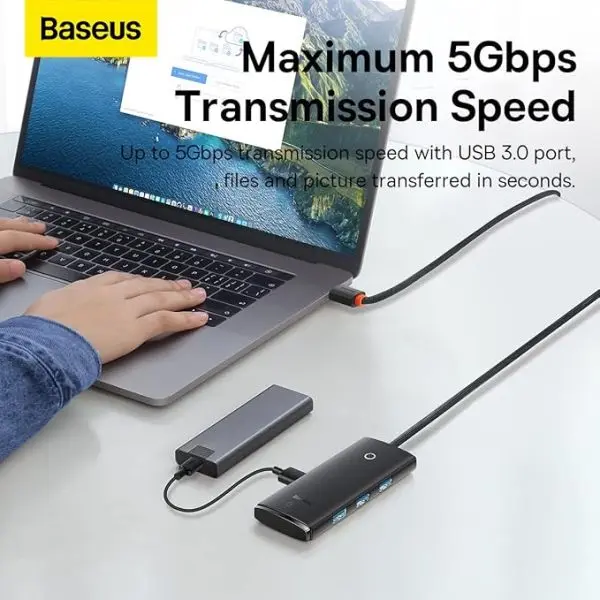 Baseus Hub Lite Series 4-Port USB-A HUB Adapter 4X USB 3.0 Black -WKQX030101 - Image 4