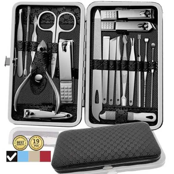 19 In 1 Nail Clipper Set Nails Manicure Tools Pedicure Knife Scissors Nail Care Nipper Cutter Cuticle Grooming Kit With Case samayara suppliers - Image 4