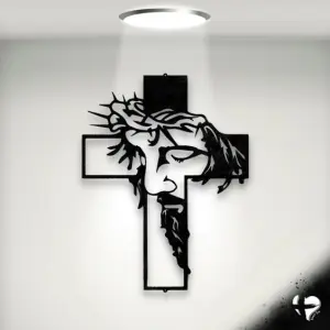 Jesus Cross 3D Wooden Wall Art Home Office Decor In Black 2 FT