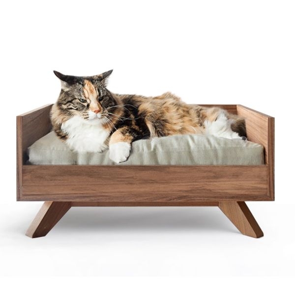 Pet Sofa Cute Dog and Cat Bed Comfortable Wooden Base and Cushion Included in Brown - Image 4