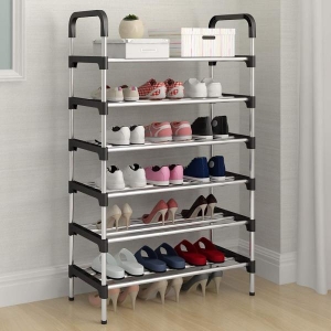 6 Layers Stainless Steel Shoe Rack with 12mm Pipe Organizer Shelf Size 57cm x 30cm x 120cm - Shoes Rack