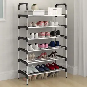 6 Layers Stainless Steel Shoe Rack with 12mm Pipe Organizer Shelf Size 57cm x 30cm x 120cm - Shoes Rack
