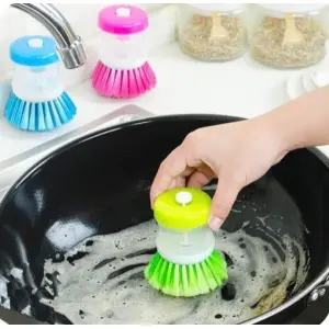 Dish/Washbasin Plastic Cleaning Brush with Liquid Soap Dispenser, Multicolour (pack of 1)