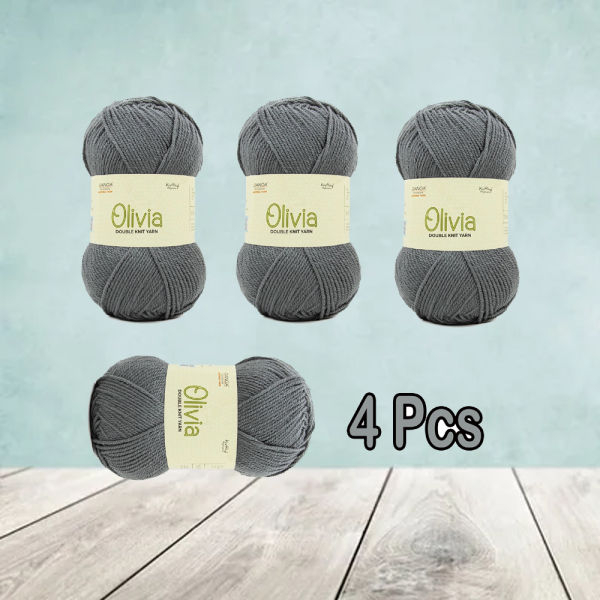 4 Pcs Olv001 Olivia Light Grey Knitting  Yarn 100 Gram - Image 3