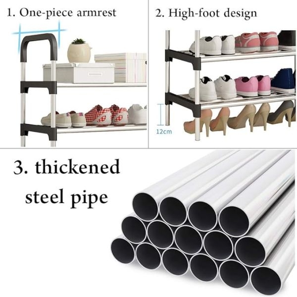 6 Layers Stainless Steel Shoe Rack with 12mm Pipe Organizer Shelf Size 57cm x 30cm x 120cm - Shoes Rack - Image 3