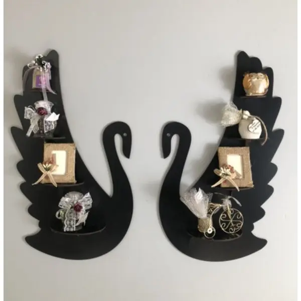 2 Pcs Swan Wall Mounted Shelf Multi level Showcase in Black - Image 4