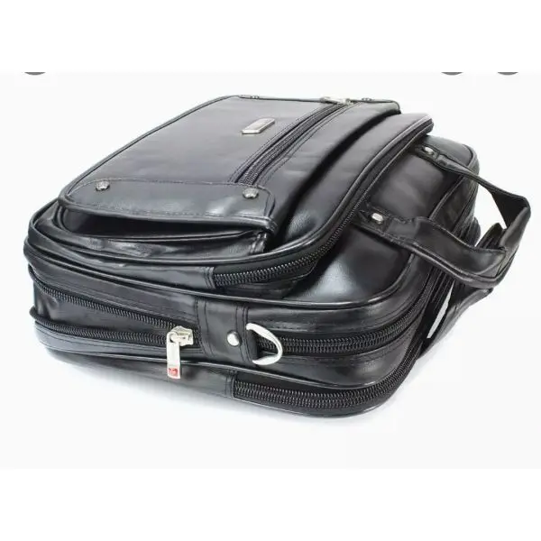Black Solid Leather Laptop Bag/File Bag - Image 4
