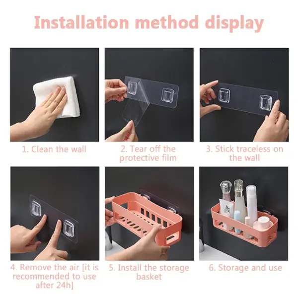 Waterproof Wall-Mounted Shower Shelf with Ventilation Design, Adhesive Bathroom Organizer Basket for Shampoo, Gel, and Toiletries - Image 3