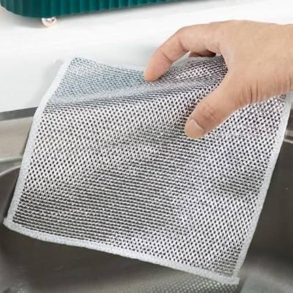 Redclip Multifunctional Non-Scratch Wire Dishcloth, Silver Wire Mesh Knit Cleaning Cloth Wire Dishwashing Rags Wire Cleaning Cloth Wire Dish Towels for Kitchen, Sinks, Pots, Pans 5pc set (30cm*30cm) - Image 3