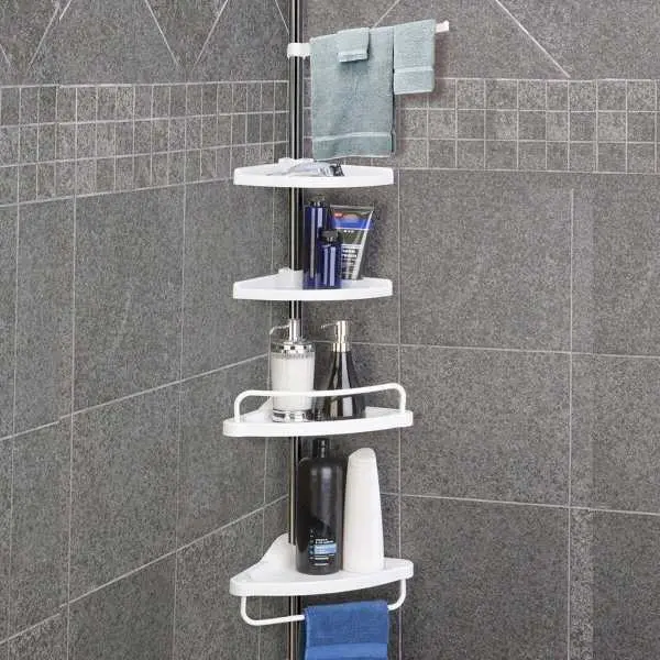 Telescopic 4 Tier Adjustable Shower Corner Bathroom Shelf Caddy Organizer (White) - Bathroom Storage Rack | - Image 2