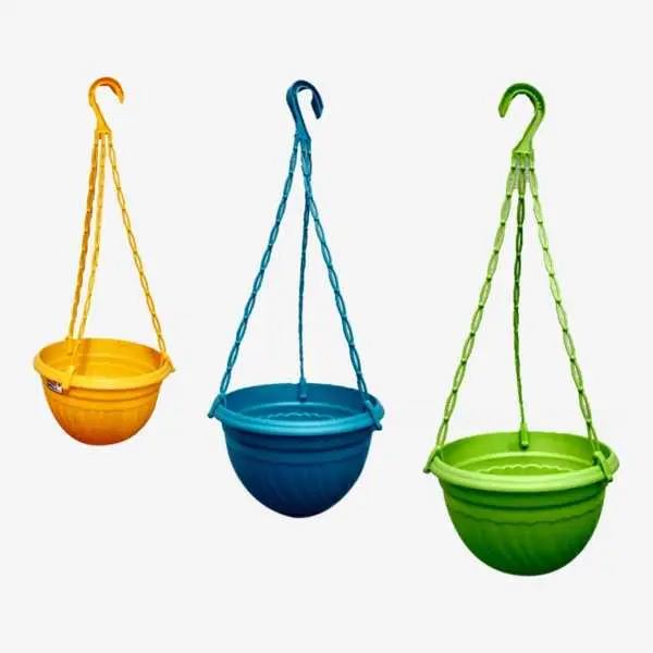 Hanging Plastic Pot ( Set Of 3 )Bagmati With Drainage Hole And Tray