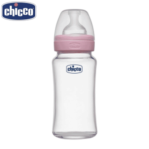Chicco Well-Being Glass Feeding Bottle (240ml, Medium Flow) (Pink)