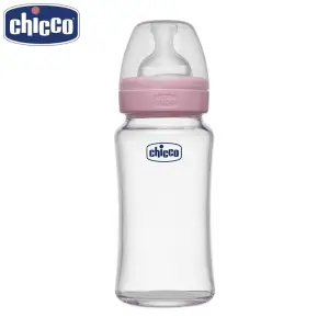 Chicco Well-Being Glass Feeding Bottle (240ml, Medium Flow) (Pink)