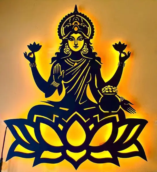 1Ft Shree Laxmi Led Aesthetic Decor Art Wooden Wall Decor
