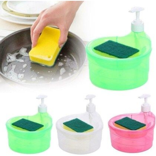 2 In 1 Dish Washing Sponge Holder Liquid Soap Pump Dispenser - Image 4