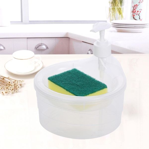 2 in 1 Soap Dispenser for Kitchen & Bathroom with Pump and Sponge, Kitchen Liquid Dispenser, Dishwash, Cleaning Soap Dispenser - Image 4
