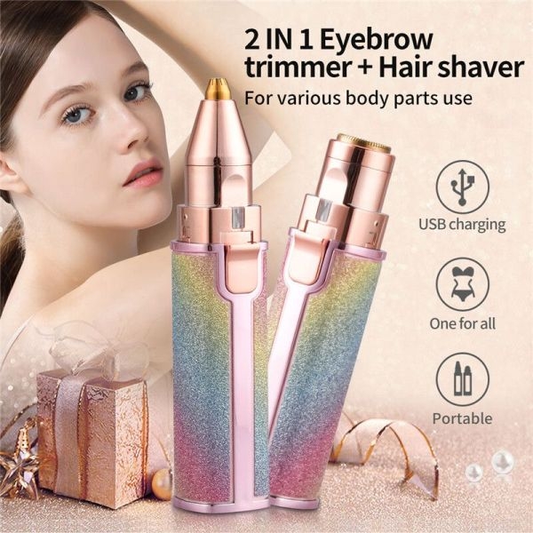 2 In 1 USB Rechargeable Operated Eyebrow and Facial Trimmer with light Hair Remover for Women - Image 2