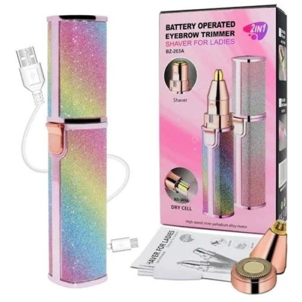 2 In 1 USB Rechargeable Operated Eyebrow and Facial Trimmer with light Hair Remover for Women - Image 3