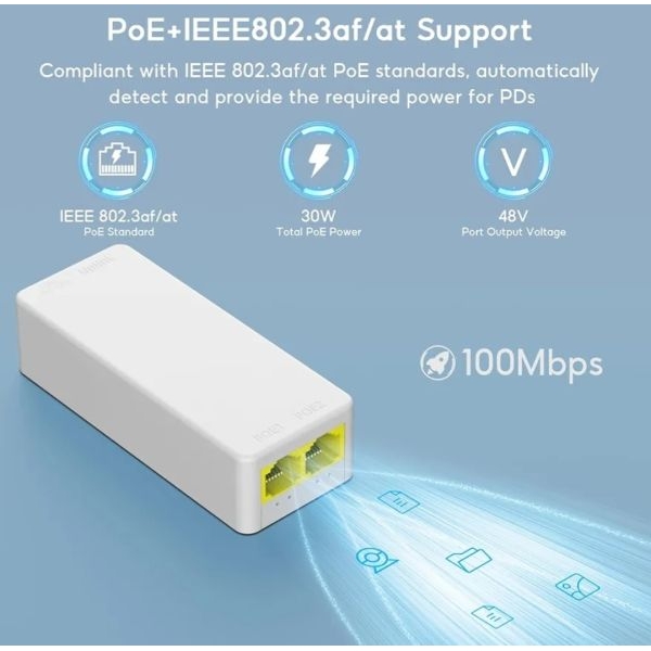 2 Port POE Repeater 10/100Mbps 1 to 2 PoE Extender with IEEE802.3af/at Plug&Play 48V for PoE Switch NVR IP Camera AP - Image 4
