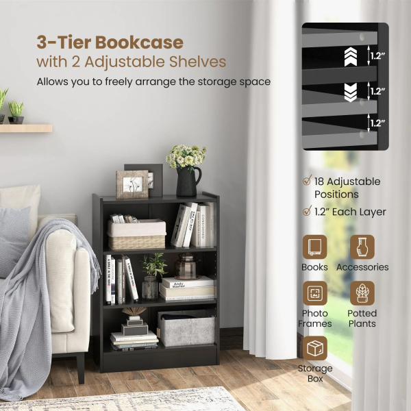 2 Tier and 3-Tier Simple Multipurpose Open Rack For Storage at Home and Office, Large Space with Multiple Compartment Book Shelf in Black - Image 5