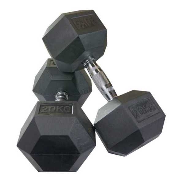 20 Kg Rubber Hex Dumbbells (Pair) Set Of 2 Hexa Rubber Dumbbell With Metal Handles, Pair Of 2 Heavy Dumbbells 20 Kg Each Dumbell Total 40 Kg - Image 2