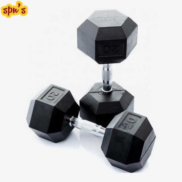 20 Kg Rubber Hex Dumbbells (Pair) Set Of 2 Hexa Rubber Dumbbell With Metal Handles, Pair Of 2 Heavy Dumbbells 20 Kg Each Dumbell Total 40 Kg - Image 3